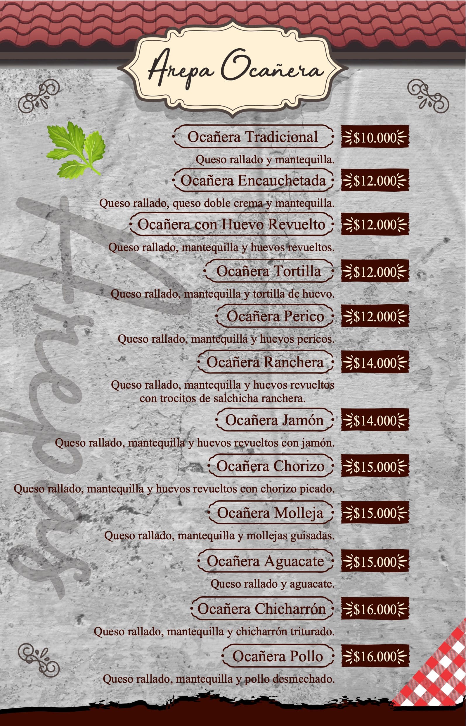 Carta Arepería La Ocañerita