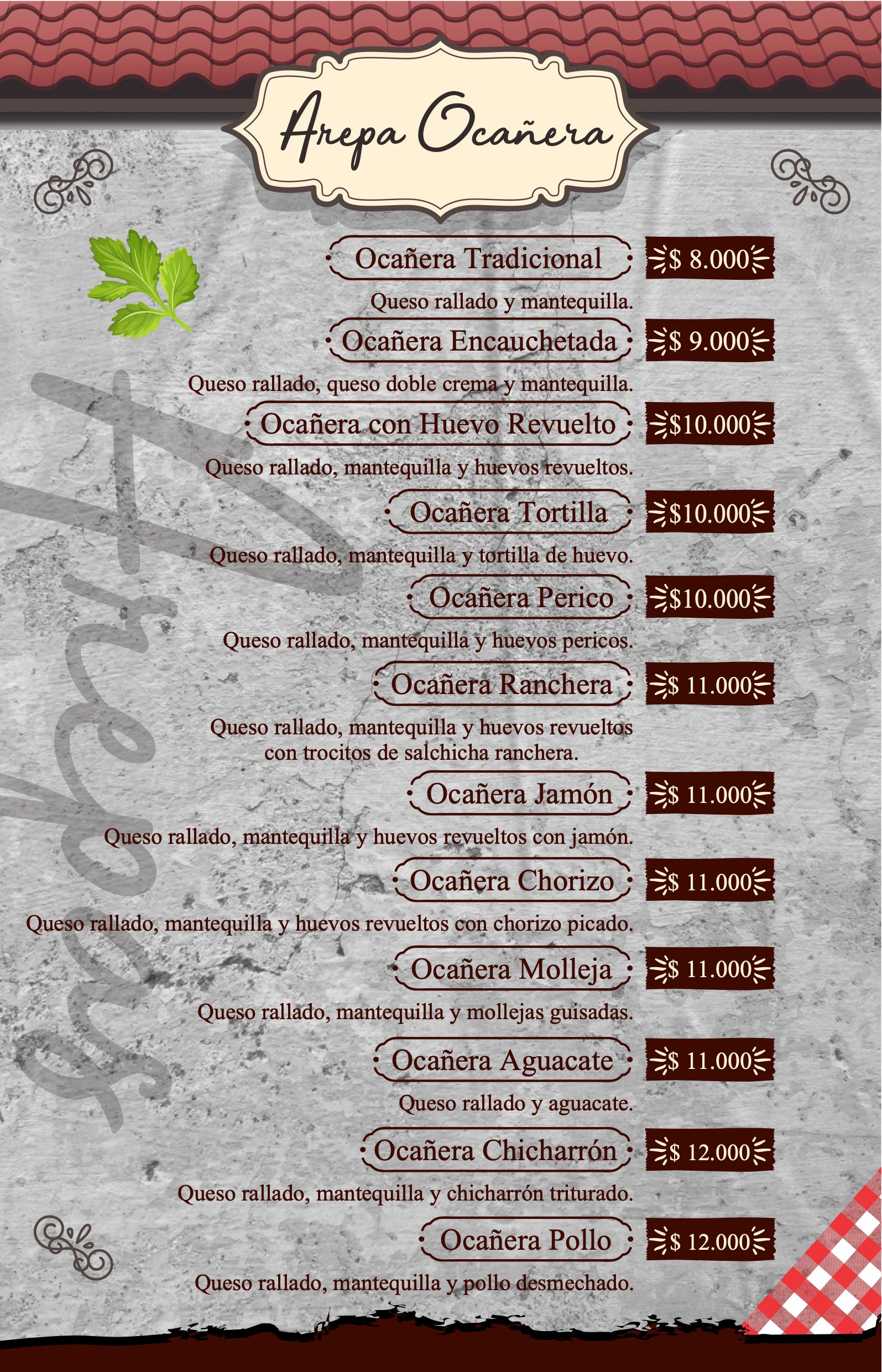Carta Arepería La Ocañerita